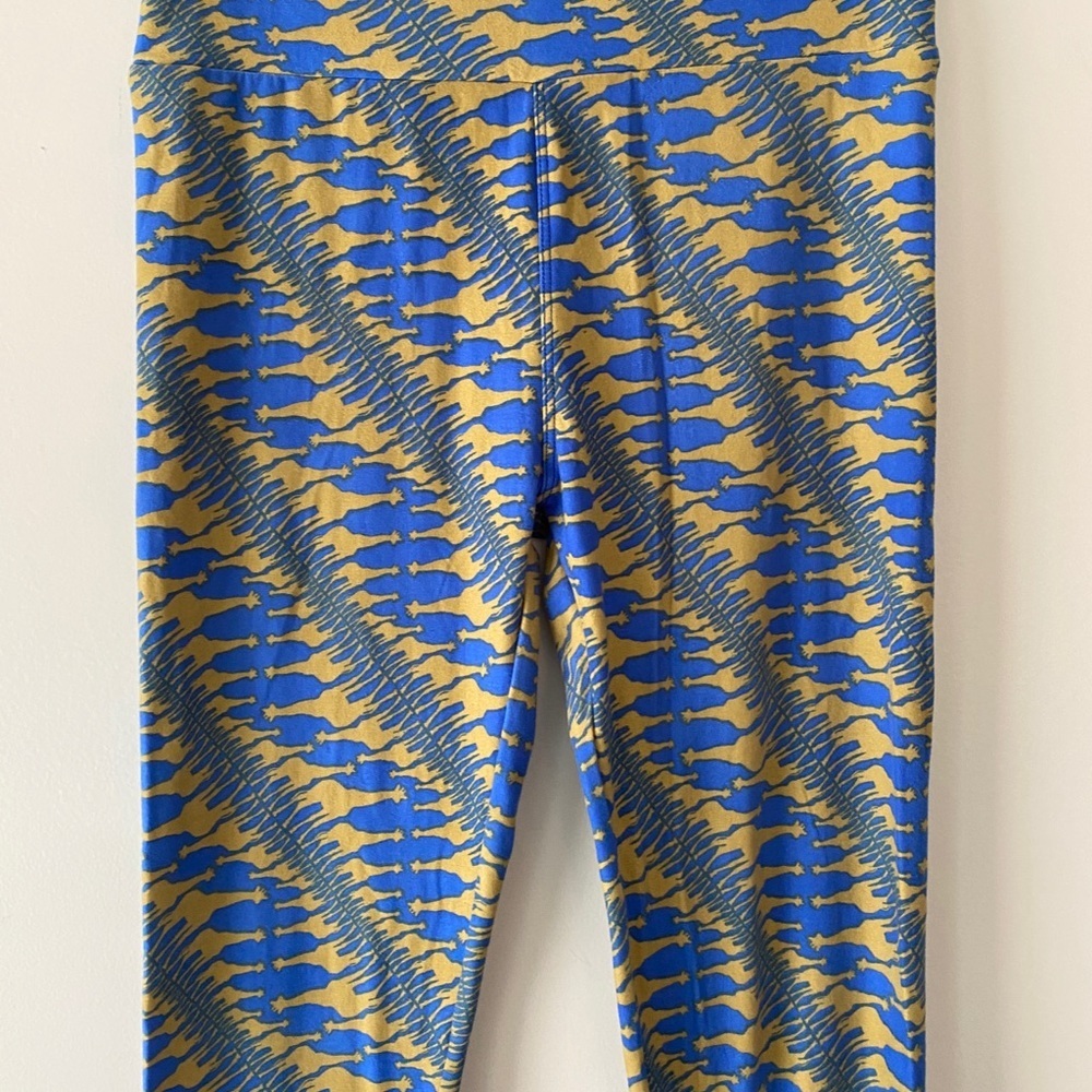 Giraffe Print Blue Yellow Legging | OS (Lularoe Size Chart: One Size 2-12) NWOT - Picture 4 of 8